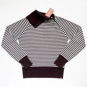 NEW WITH TAG ESPRIT Brown White Asymmetrical Zipper Neck Stripped Knit Top M